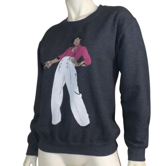 HARRY STYLES Sweatshirt, S, Gray, Cartoon/Caricature,long sleeve charcoal Gildan - Picture 4 of 9